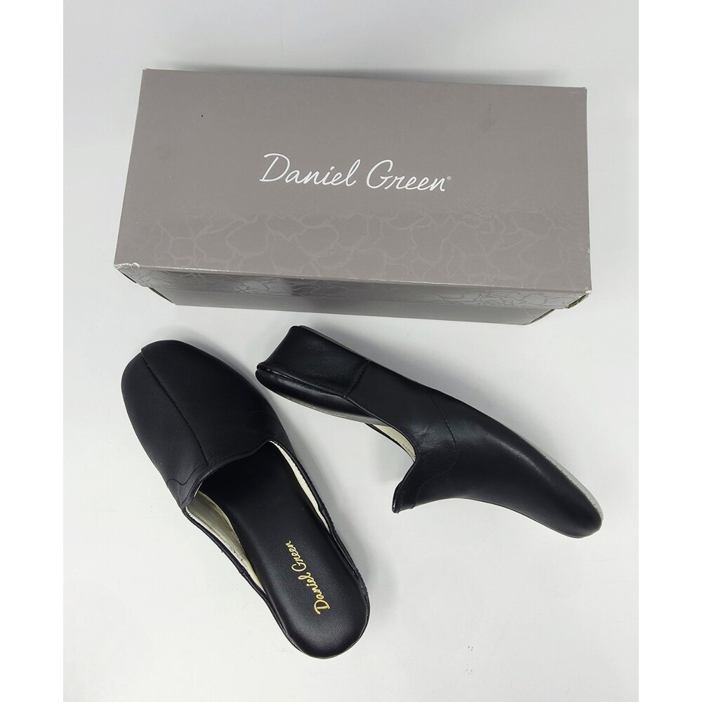 Daniel Green VTG Women's 7M Kidskin Leather Glamour Slipper Wedge Mule Black